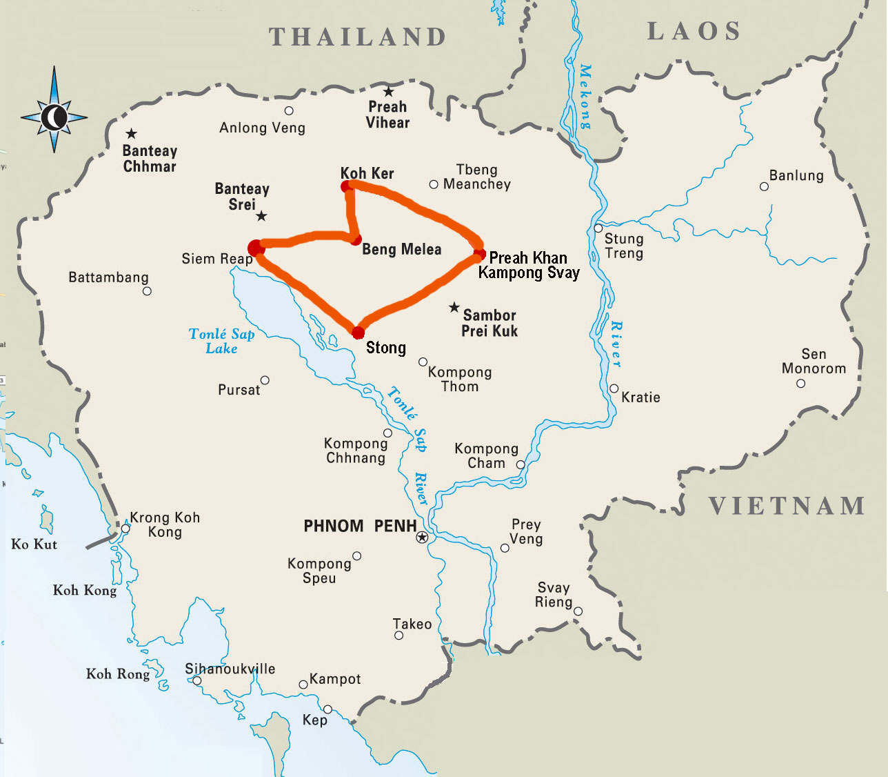 Map 3 days, 2 nights “BengMelea, Koh Ker and Preah Khan Temple” Tours Tour