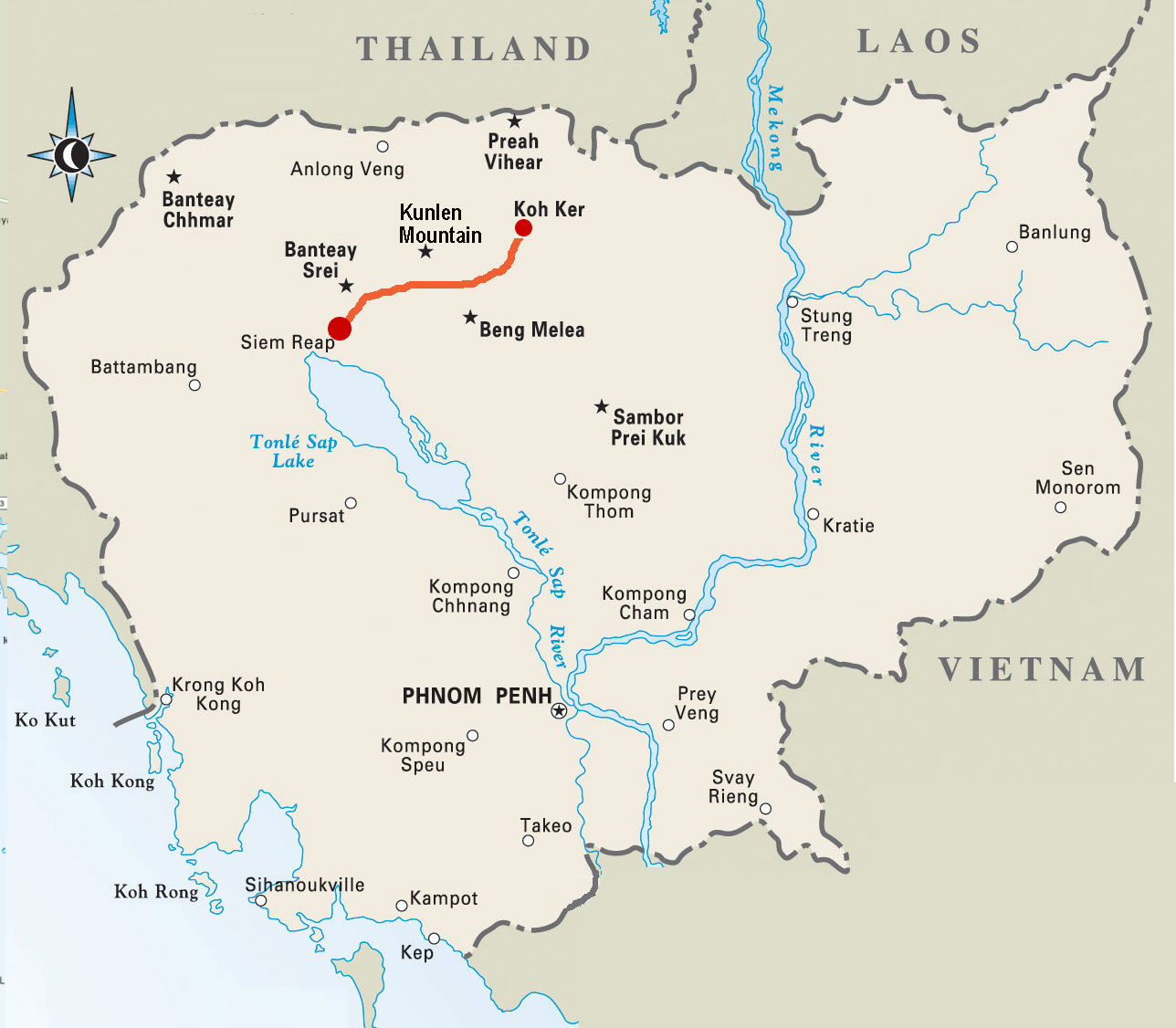 Map 2 days, 1 night “ Koh Ker and Beng Melea Jungle Temples” Tours Tour